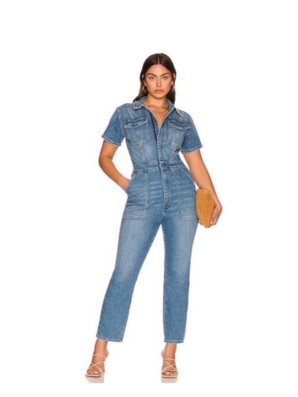 Good American Women’s Blue Denim Jumpsuit Jeans - Classic Short Sleeve